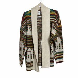BDG Urban Outfitters Kolbie Open Front House Print Oversized Cardigan Sweater Sm